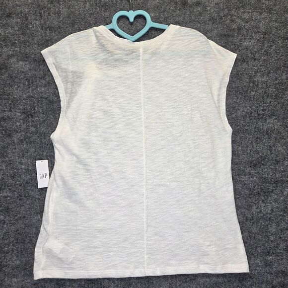 GAP Shirt Womens Large White Foreversoft Tee Draped Pleat Cap Sleeve Asymmetric - Picture 4 of 7